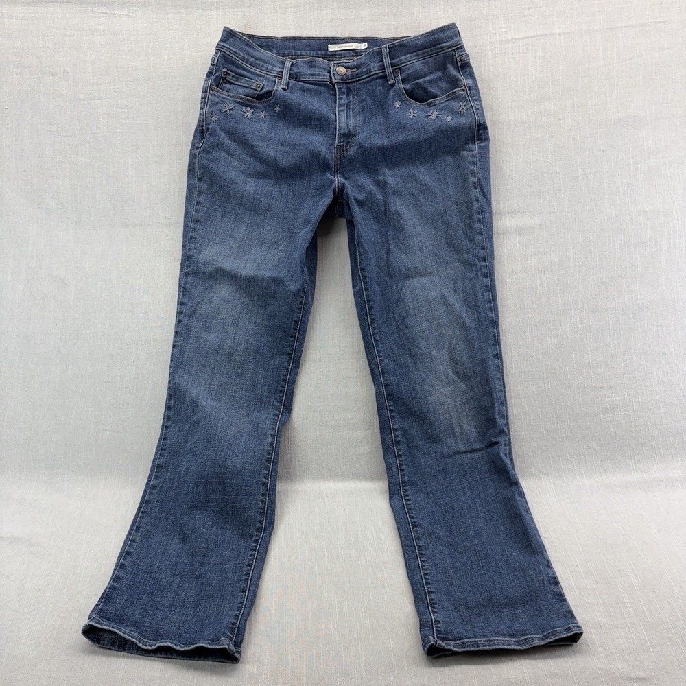 Levis 505 Jeans Womens 31 Blue Straight Leg Embroidered Floral Medium Wash Denim